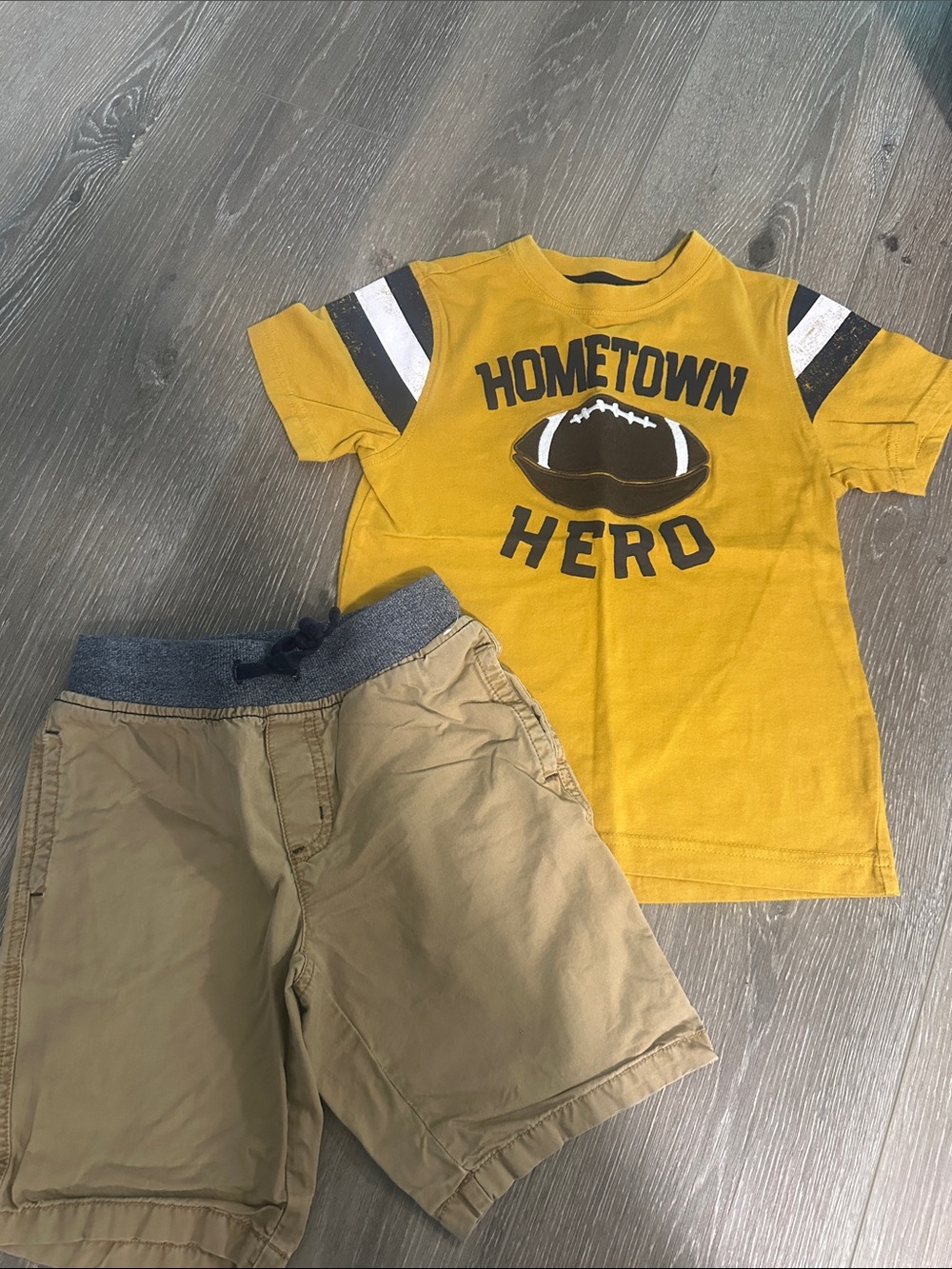 Gymboree Yellow 'Hometown Hero' Football Tee & Tan Shorts Set